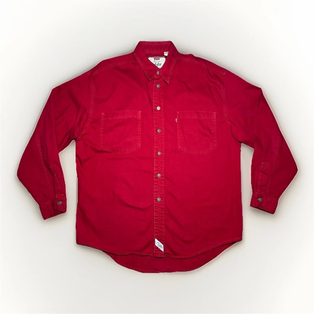 Wrangler Long Sleeve Shirt Metal Buttons Men’s Size Large | Red